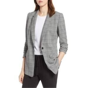 Halogen Plaid Blazer Black White Glen Houndstooth Check Print Jacket Size XL NWT